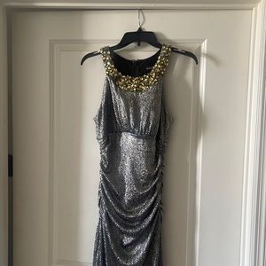 Beautiful gunmetal metallic ruched dress.